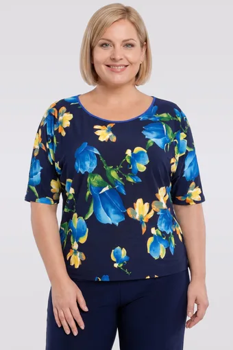 Temno modra bluza z belimi pikami