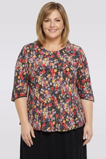 Temno modra bluza s tropskim vzorcem