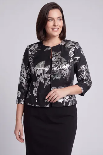 Črna kratka blazer s srebrnimi vzorci