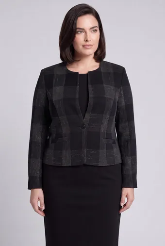 Črna kratka blazer s sivimi karo vzorci