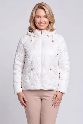 Bela prešita jakna s kapuco