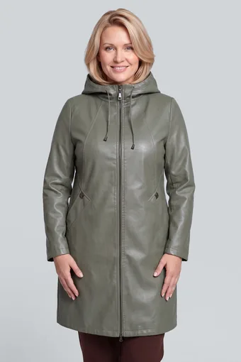 Dolga kaki jakna iz eko usnja